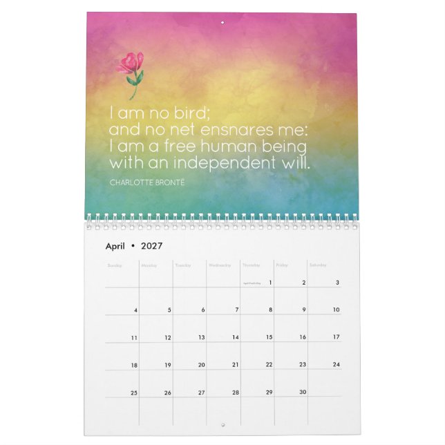 Inspirational Feminist Quote Watercolor Art Calendar (Apr 2027)