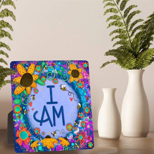 Inspirational Floral Bumblebee I Am Quote  Plaque (Fun floral I Am Inspirivity plaque. )