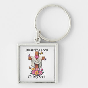 Inspirational Floral Cross /Scripture Key Ring