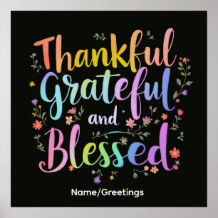 Inspirational Floral Gratitude Wreath Handcrafted  Poster