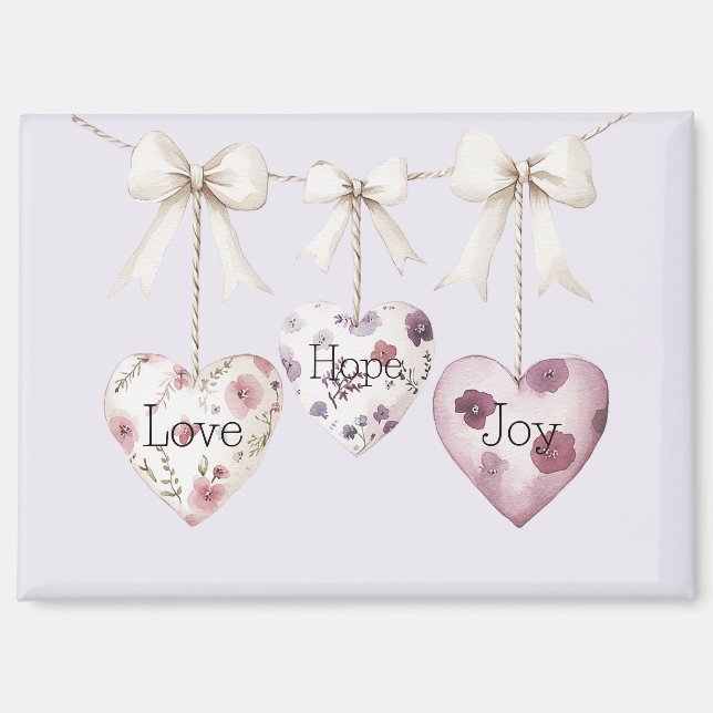 Inspirational Floral Love Hope Joy Hearts Bow Magnet (Front)
