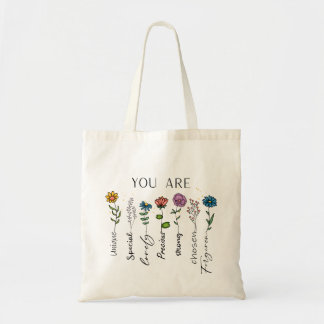 Inspirational Floral Quote Wildflowers Affirmation Tote Bag