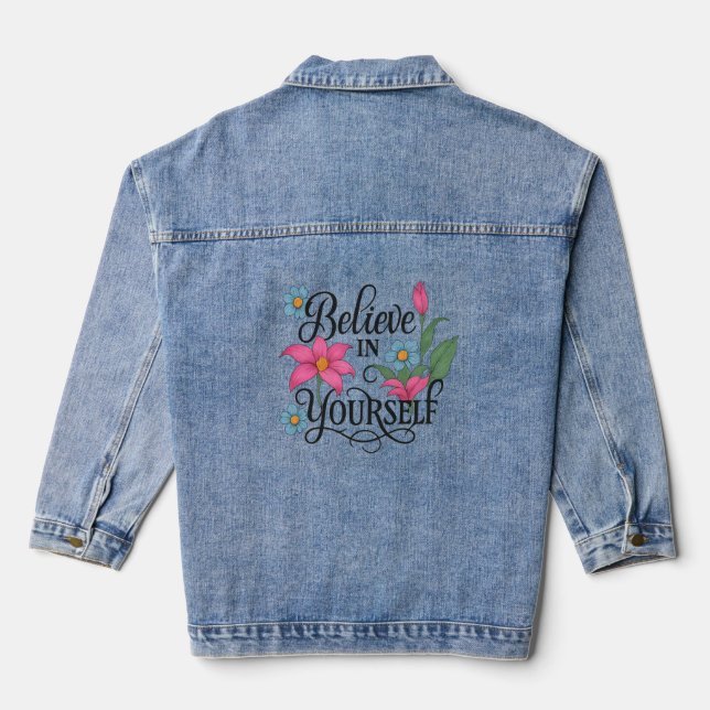 Inspirational Floral Women’s Denim Jacket (Back)