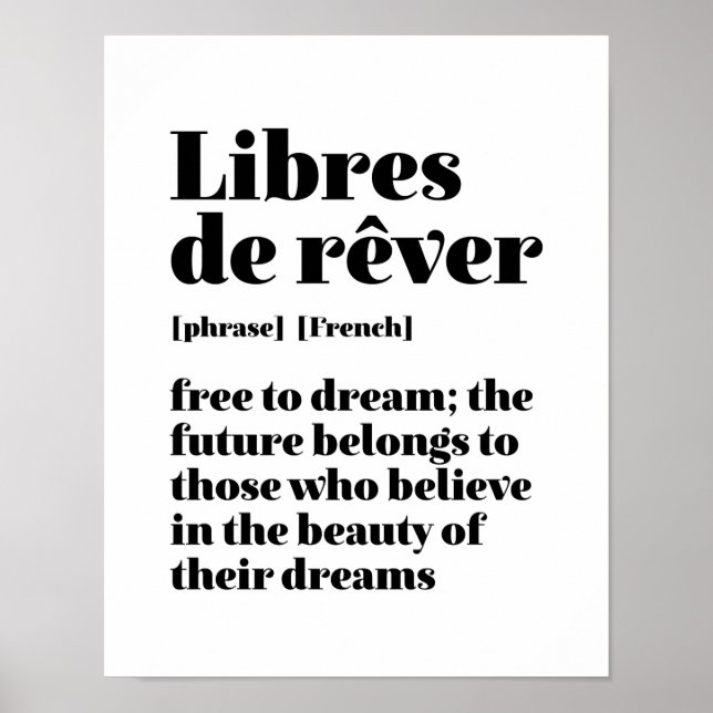 Inspirational French Free To Dream Libres De Rever Poster (Front)