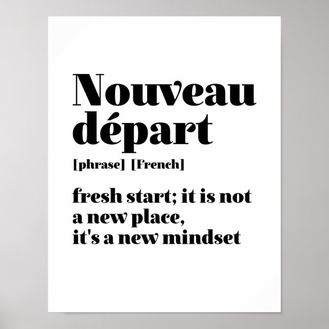 Inspirational French Fresh Start Nouveau Depart Poster (Front)