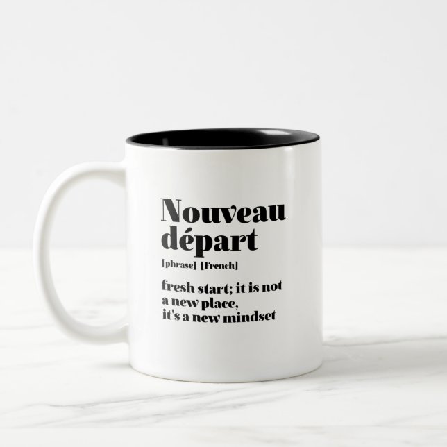 Inspirational French Fresh Start Nouveau Depart Two-Tone Coffee Mug (Left)