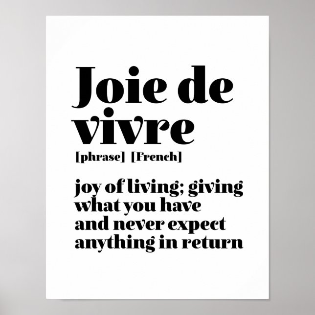 Inspirational French Word Joy of Life Joie Vivre Poster (Front)