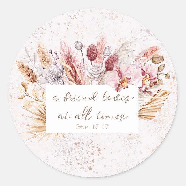 Inspirational Friendship Bible Verse Boho Classic Round Sticker (Front)