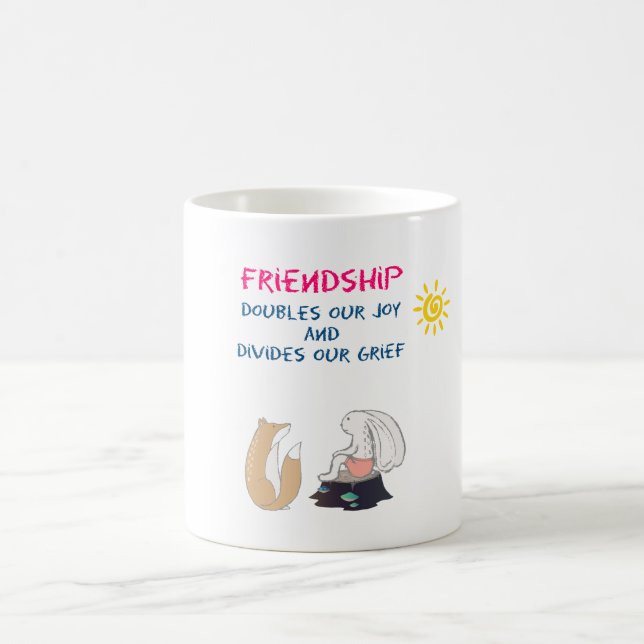 Inspirational Friendship Quote Cute Animal Sketch Coffee Mug (Center)