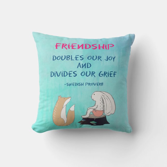 Inspirational Friendship Quote Cute Animal Sketch Cushion (Front)