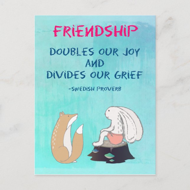 Inspirational Friendship QuoteCute Animal Sketch Postcard (Front)
