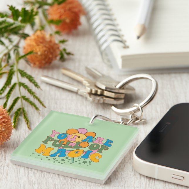 Inspirational Full of Magic Wordart Keychain (Front Right)