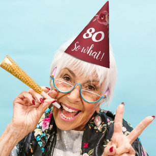 Inspirational Funny Burgundy Floral 80th Birthday Party Hat