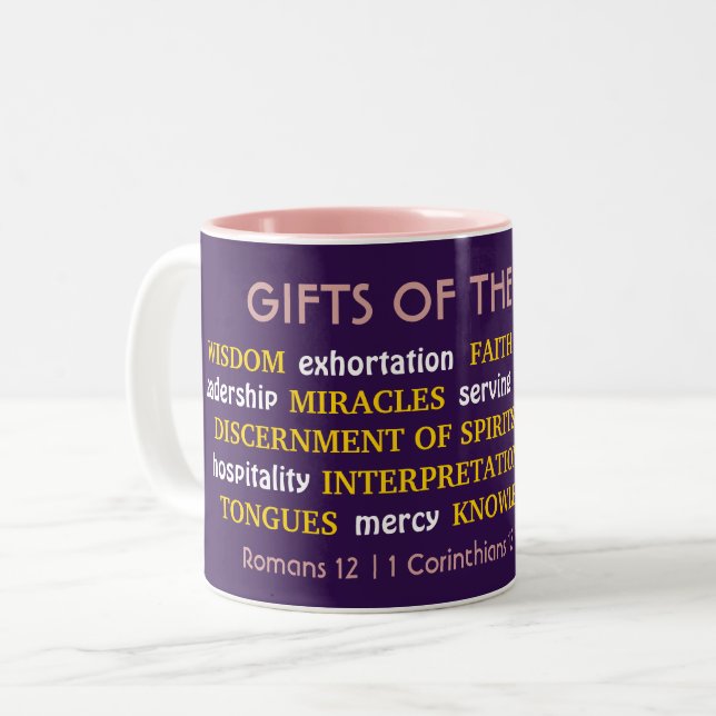 Inspirational GIFTS OF SPIRIT Christian Two-Tone Coffee Mug (Front Left)
