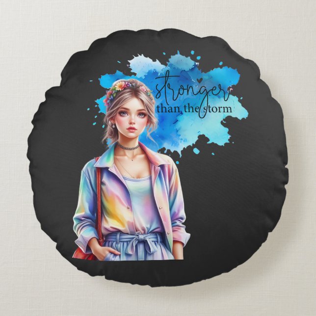 Inspirational Girl Graphic  Round Cushion (Front)