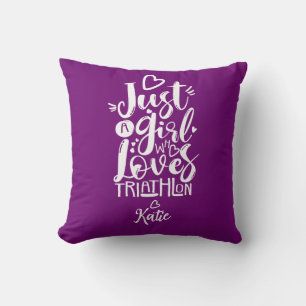 Inspirational Girl Triathlon Purple Modern Script Cushion
