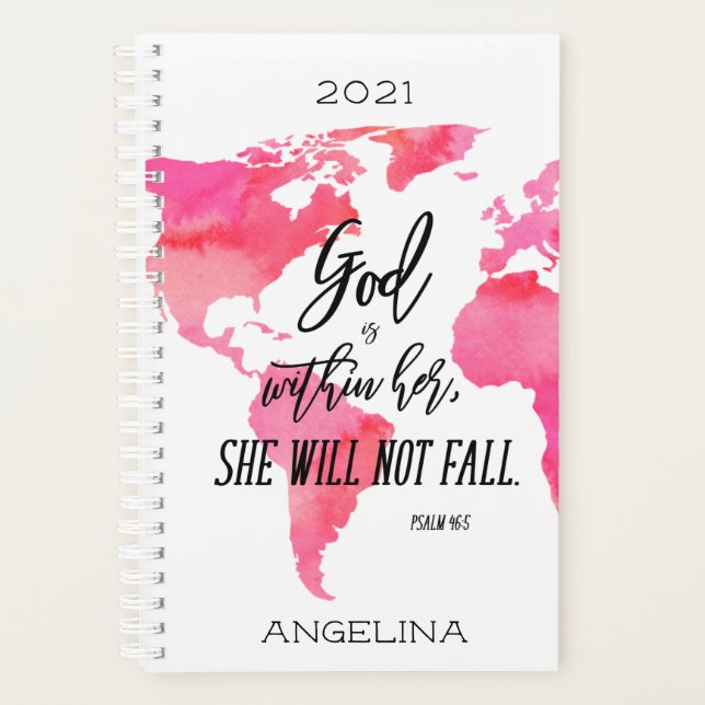 Inspirational God Is Within Her Name Pink Map Planner (Front)