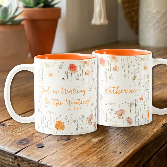Inspirational God Is Working Wildflowers Faith Two-Tone Coffee Mug (Creator Uploaded)