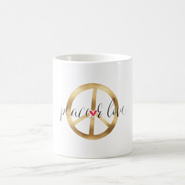 Inspirational Gold Peace Sign Heart Coffee Mug (Center)