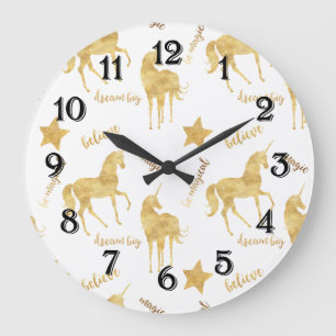 Inspirational Gold Unicorns Stars     Large Clock