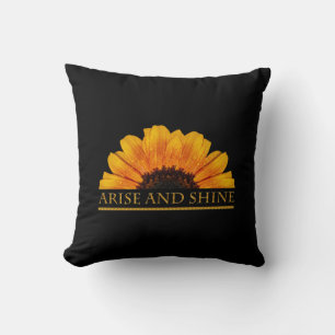Inspirational golden sunflower on black background cushion