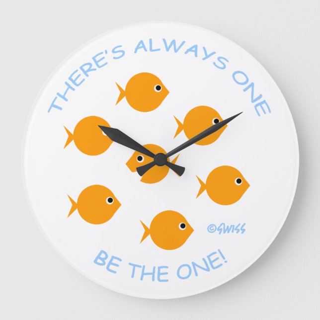 Inspirational Goldfish Teacher Motto Classroom Large Clock (Front)