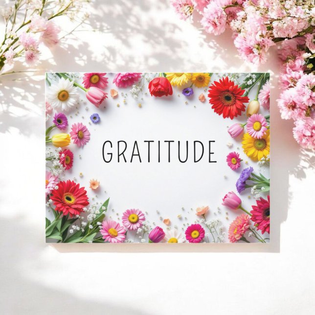 Inspirational Gratitude Quote Colourful Floral Postcard (Creator Uploaded)