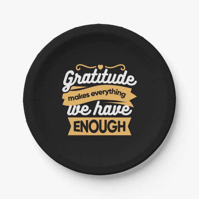 Inspirational Gratitude Typography Quotes Paper Plate (Front)