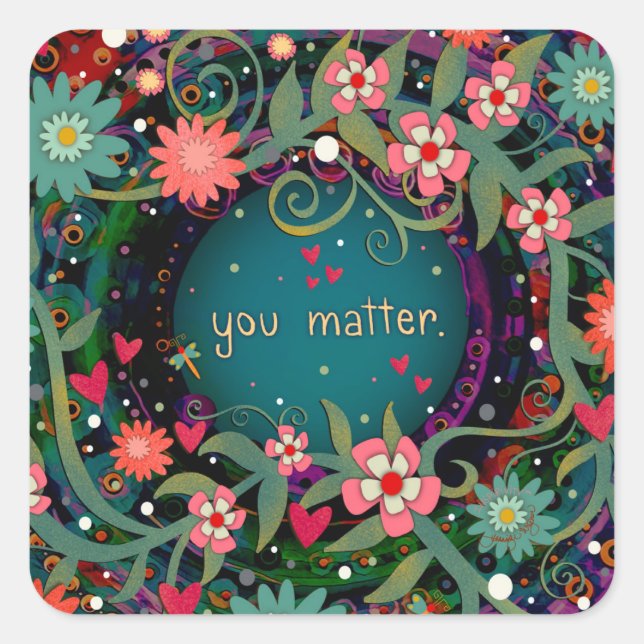 Inspirational Green Floral “You Matter” Classroom  Square Sticker (Front)