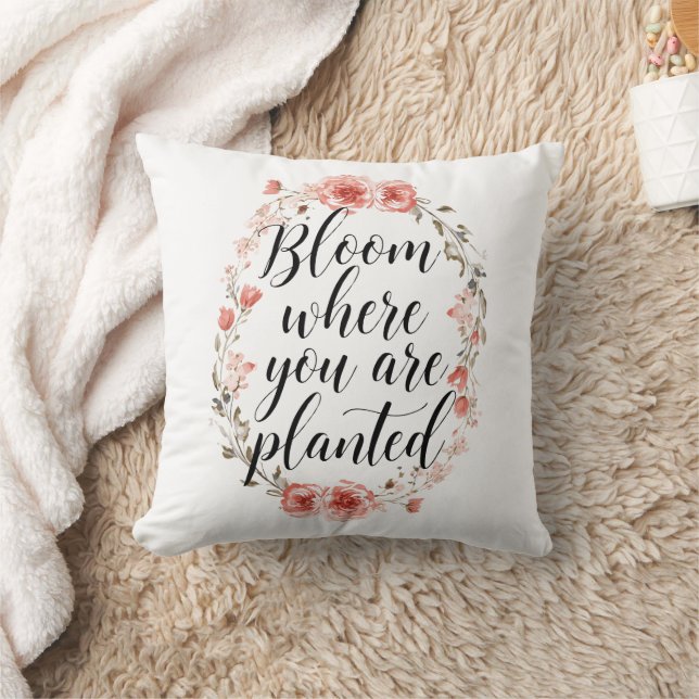 Inspirational Growth Quote with Pink Flowers Cushion (Blanket)