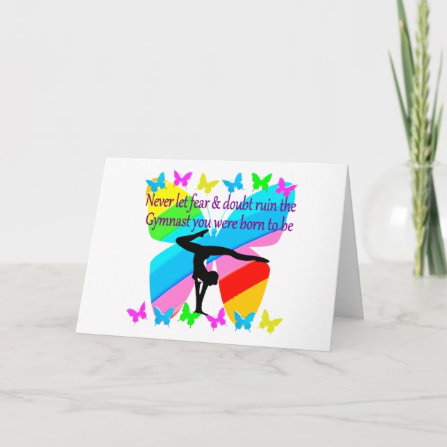INSPIRATIONAL GYMNASTICS GIRL BUTTERFLY DESIGN CARD (Front)