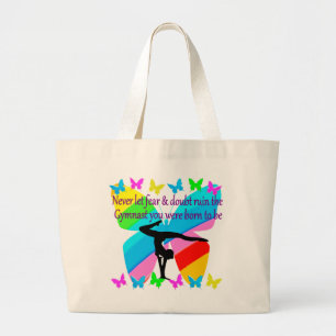 INSPIRATIONAL GYMNASTICS GIRL BUTTERFLY DESIGN LARGE TOTE BAG