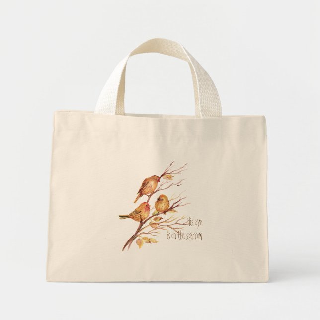 Inspirational His Eye is on the Sparrow, Large Tot Mini Tote Bag (Front)