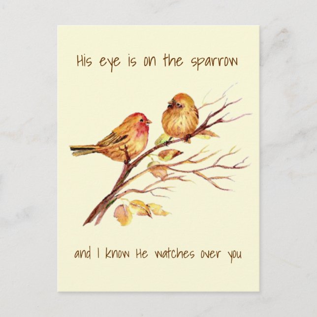 Inspirational His Eye is on the Sparrow, Postcard (Front)