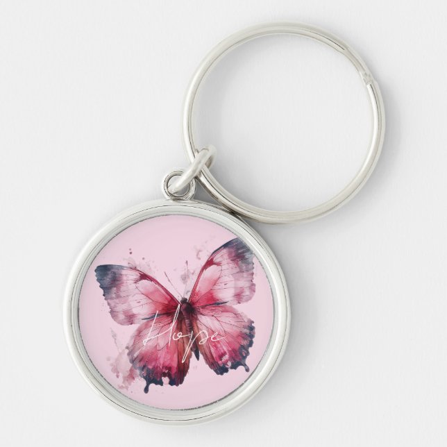 Inspirational Hope Pink Butterfly Key Ring (Front)