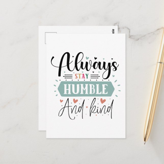 Inspirational humble kind word art postcard (Front/Back In Situ)