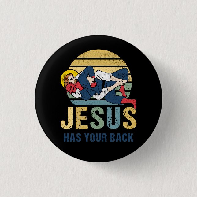Inspirational Jesus Has Your Back Jiu Jitsu Retro  3 Cm Round Badge (Front)