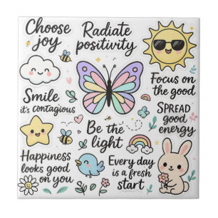 Inspirational Kawaii-Boho Butterfly Sticker Sheet Ceramic Tile