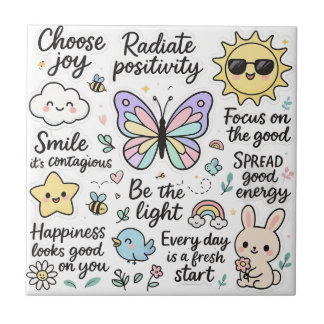 Inspirational Kawaii-Boho Butterfly Sticker Sheet Ceramic Tile