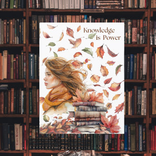 Inspirational Knowledge is Power Fall Leaves Postcard