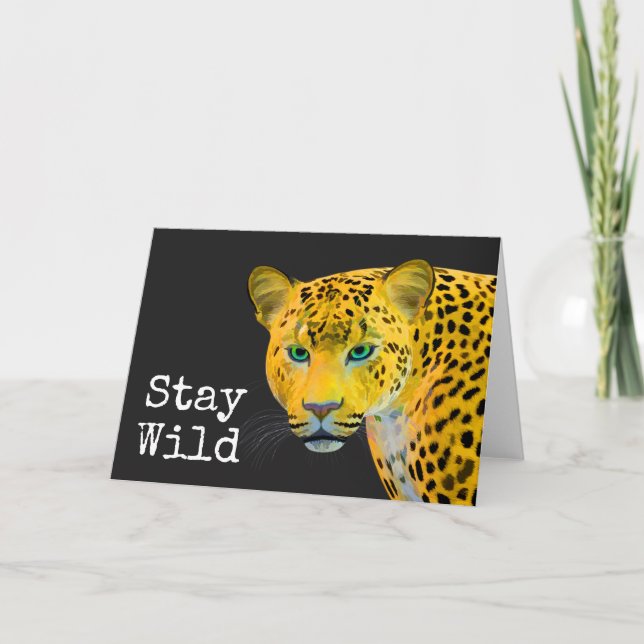 Inspirational Leopard Stay Wild Black Card (Front)