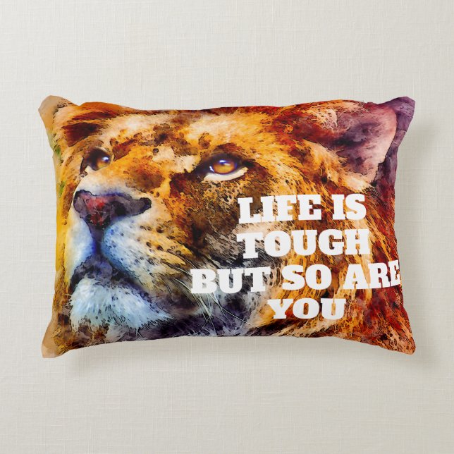 Inspirational Lion Face Tough Courage Fearless Decorative Cushion (Front)