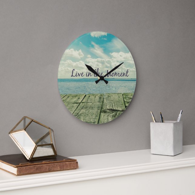 Inspirational Live in the Moment Quote  Large Clock (Office)