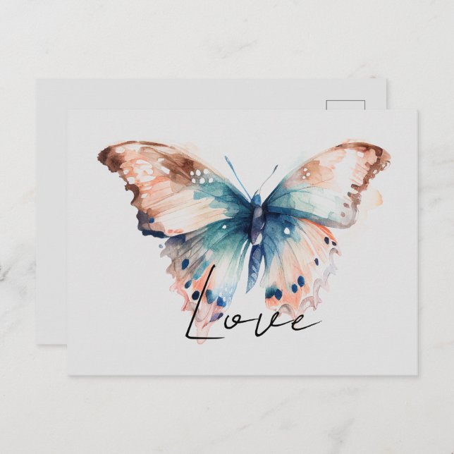 Inspirational Love Aqua Blue Butterfly Postcard (Front/Back)