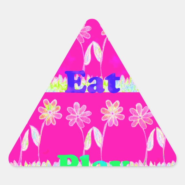 Inspirational Love Eat Play Flower Design Triangle Sticker (Front)