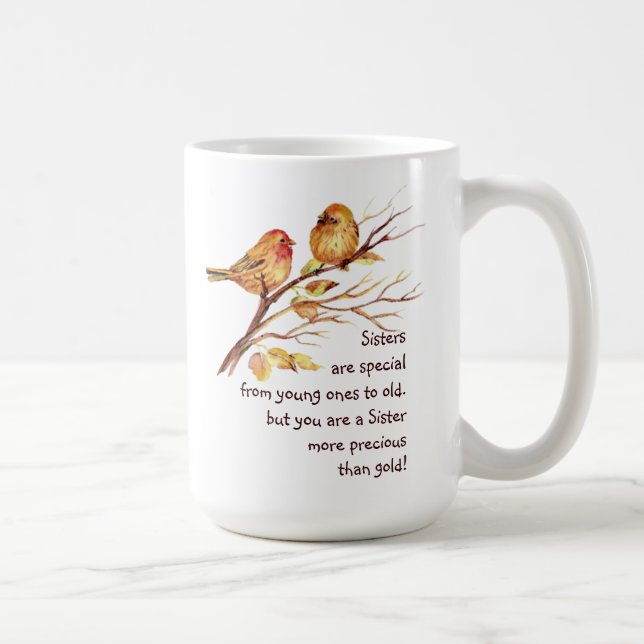 Inspirational Love  Sister Saying with Cute Birds Coffee Mug (Right)