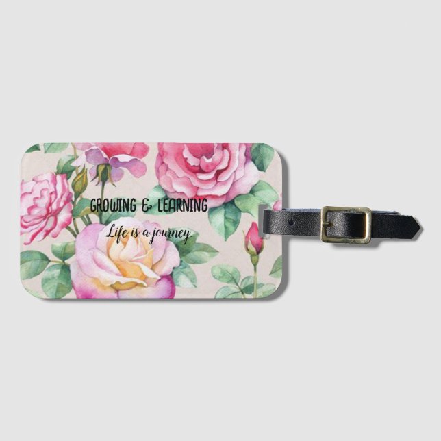 Inspirational luggage tag.  Growing & Learning. Luggage Tag (Front Horizontal)