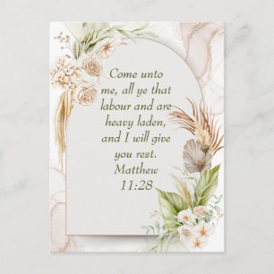 Inspirational Matthew 11:28 Floral Arch boho Postcard