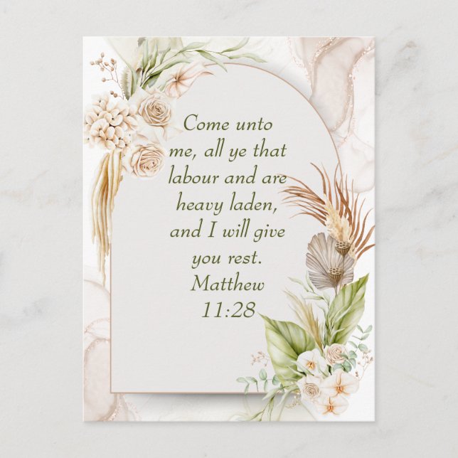 Inspirational Matthew 11:28 Floral Arch Postcard (Front)