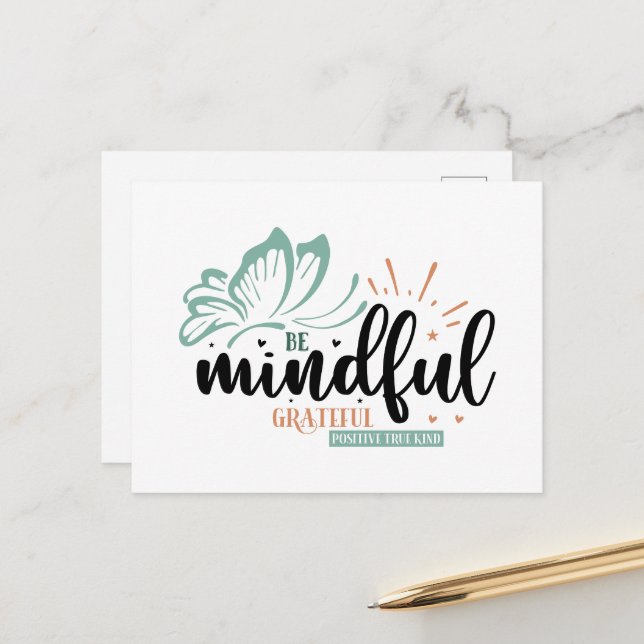Inspirational mindful grateful positive kind word postcard (Front/Back In Situ)